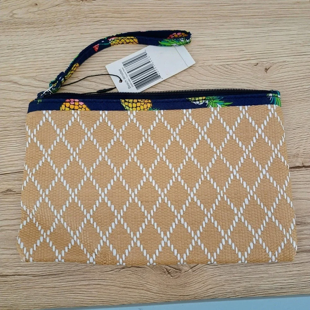 Vera Bradley Wristlet Pouch Beach Toucan Party Crab Pineapple Woven Tan Blue NEW
